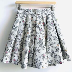 Alice + Olivia Linen Blend Floral Print Pleated Skirt Black White Floral Size 0